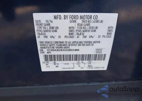 2017 Ford Explorer Xlt z USA, uszkodzony, nr VIN 1FM5K8D8XHGB03486